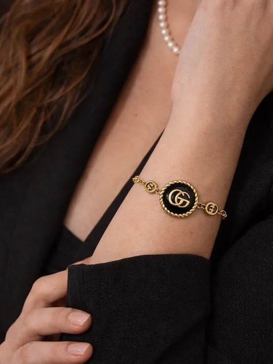 Gucci Gold and Black GG Rope-Edge Chain Bracelet - Picture 2 of 8